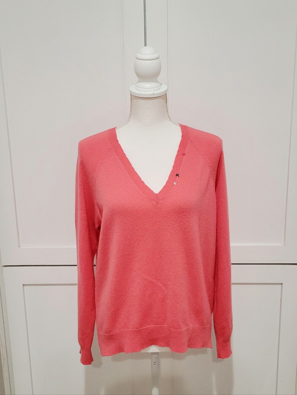 Sundry Wool & Cashmere Blend Coral V-Neck Sweater | Size Large